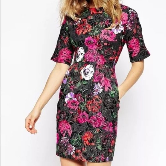 ASOS Dresses & Skirts - ASOS petite floral brocade mini dress elbow length sleeves